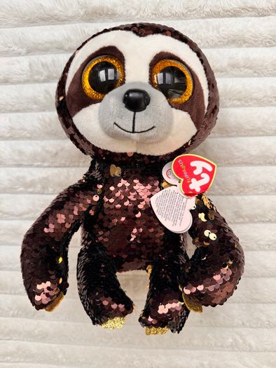 TY Flippables Dangler Sloth Brown Gold Sequins approx. 23 cm. Used Please see photos