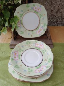Bell china square plates, green china