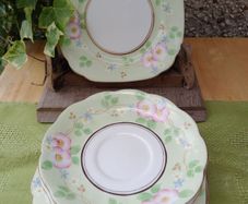 Bell china square plates, green china