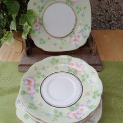 Bell china square plates, green china