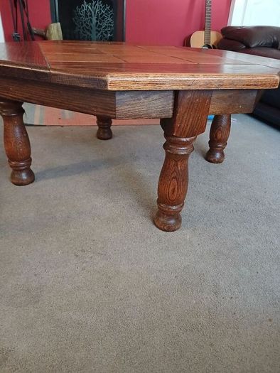 Solid oak tile top table coffee