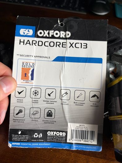 oxford hardcore xc13 motorbike chain and lock
