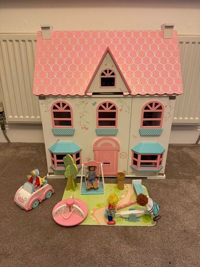 Wooden Dolls House, Car and Playground Set
