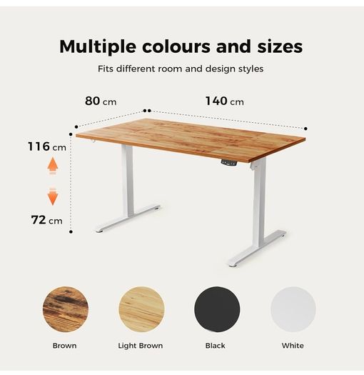Height-Adjustable Electric Desk, 140x80 cm Sit-Stand Office Desk