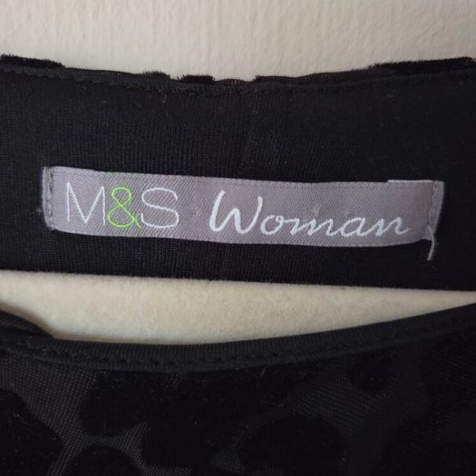 Marks and Spencer Black Leopard Velour-feel Midi Dress, Size 10