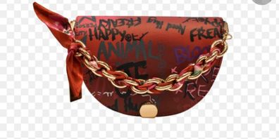 Brand New with tags Red Graffiti Clutch with Gold Chain