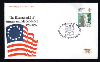1976 Great Britain Illustrated Cover celebrating The Bicentennial of American Independence 1776-1976 tying 11p commemorative stamp