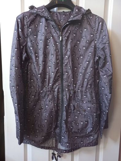 SALE! Grey Floral Hooded Rain Jacket size S