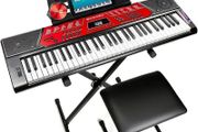 61 Key Keyboard Piano With Pitch Bend Kit, Keyboard Stand, Piano Bench, Headphones, Simply Piano App and Keynote Stickers, Black