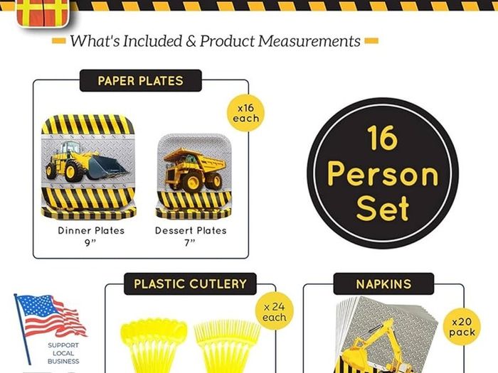 Kids/Boys Party Paper Plates, Napkins and Plastic Cutlery 16 person set