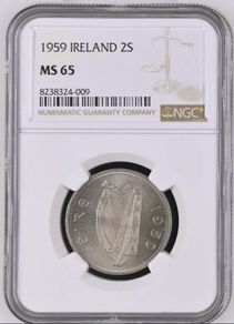 Ireland 1959 | Florin | Irish 2 Shillings | Salmon | KM.15a | MS65
