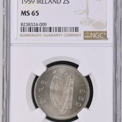 Ireland 1959 | Florin | Irish 2 Shillings | Salmon | KM.15a | MS65
