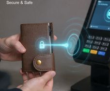 Genuine Leather Pop-Up Card Holder Wallet RFID Blocking Slim Credit Card Case