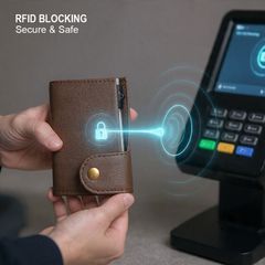 Genuine Leather Pop-Up Card Holder Wallet RFID Blocking Slim Credit Card Case