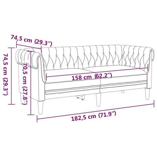 Chesterfield Sofa Light grey 182.5 x 74.5 x 74.5 cm Fabric
