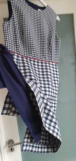 PRECIS navy white red shift dress with pockets Sz 10 UK