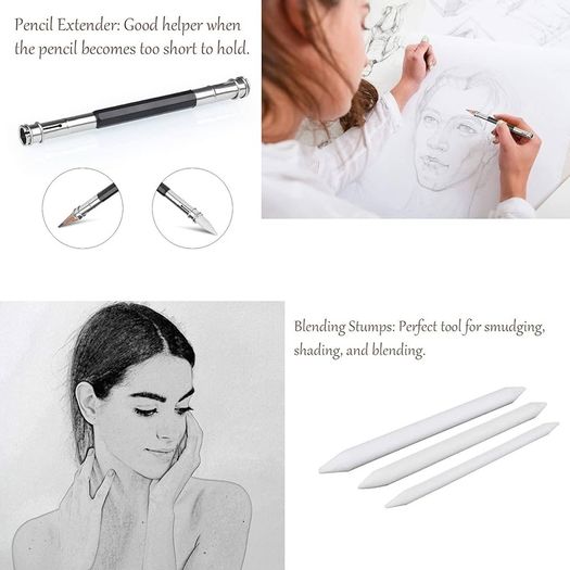 Drawing Pencils Set Sketching Pencils Sketch Kit Art Supplies with Graphite Charcoal Pencil Extender Blending Stumps in Roll up Case for Artists Kids Adults Beginners 29 Pack