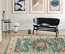 Washable Rugs Small Non Slip Area Rugs for Bedroom Vintage Boho Rug Soft Short Pile Rug Machine Washable Rugs Living Room Indoor Entry Floor Rug Non Shedding Dense 60x110CM Rugs Blue