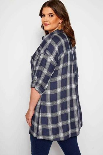 Yours Navy&Silver metallic check drop shoulder shirt tunic size UK18 EU46 Postage included