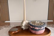 Handmade Crochet Storage Basket with Wooden Lid