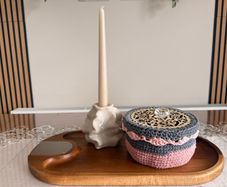 Handmade Crochet Storage Basket with Wooden Lid