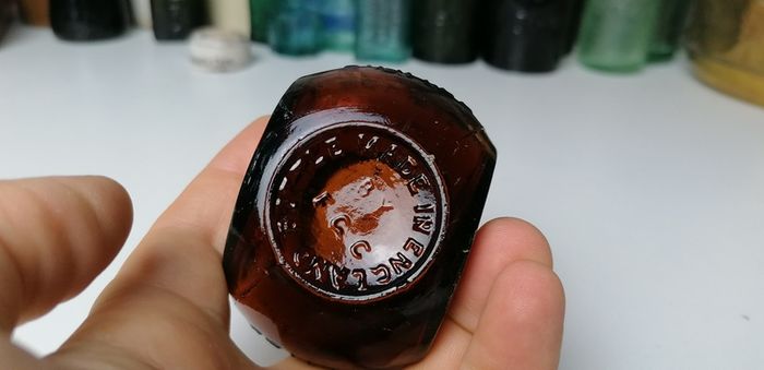 65 - Vintage 4oz Bovril Dark Brown Glass Embossed Letters Jar
