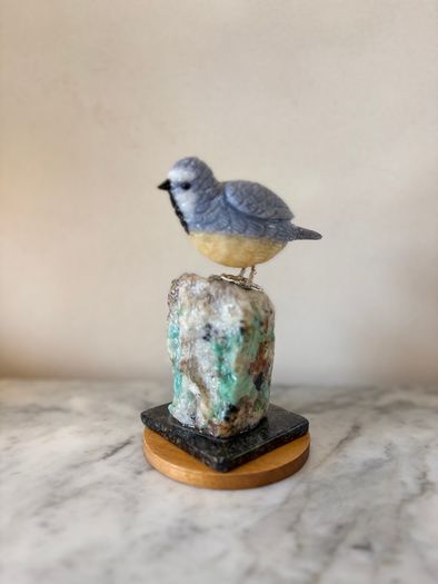 Hand-Carved Blue & Yellow Gemstone Blue Tit