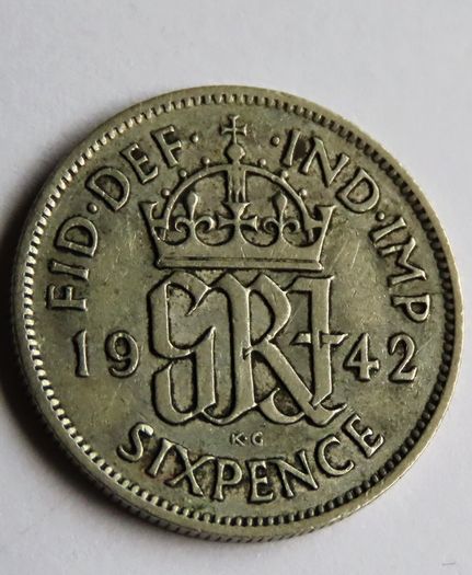 1942 Silver Sixpence WW2 lucky coin 6d