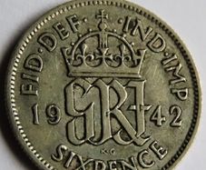 1942 Silver Sixpence WW2 lucky coin 6d