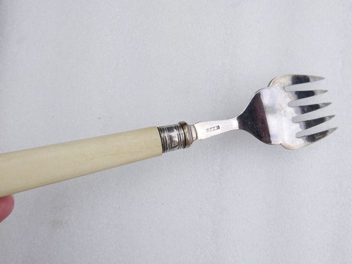 Vintage Boxed Silver Plated Set of Faux Bone Handled Fish Servers