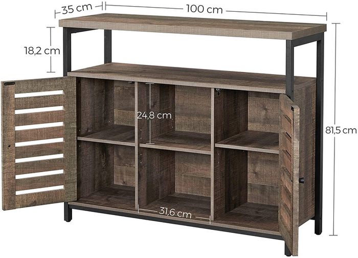 _Sideboard, side cabinet, kitchen cabinet with open shelves, hall cabinet, chest of drawers with lamellar doors, living room, dining room, office, hallway, industrial design, pale