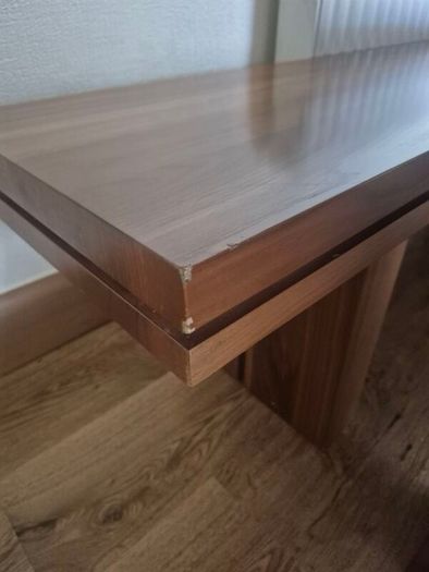 Large Solid Walnut Dining Table plus two benches