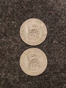 2x 1921 George V British Silver Shillings 0.500 silver