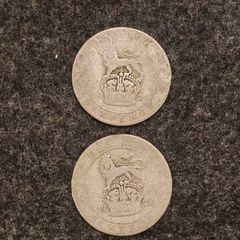 2x 1921 George V British Silver Shillings 0.500 silver