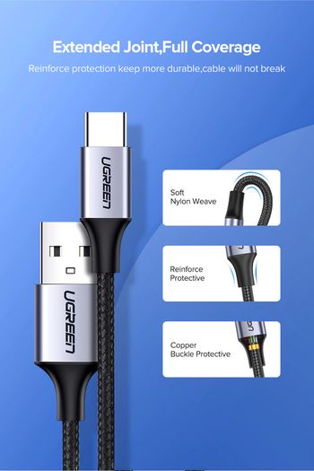 Ugreen 3M USB-C Fast Charging QC 3.0/2.0 & Data Sync Nylon Braided Cable (Brand New/Warranty)