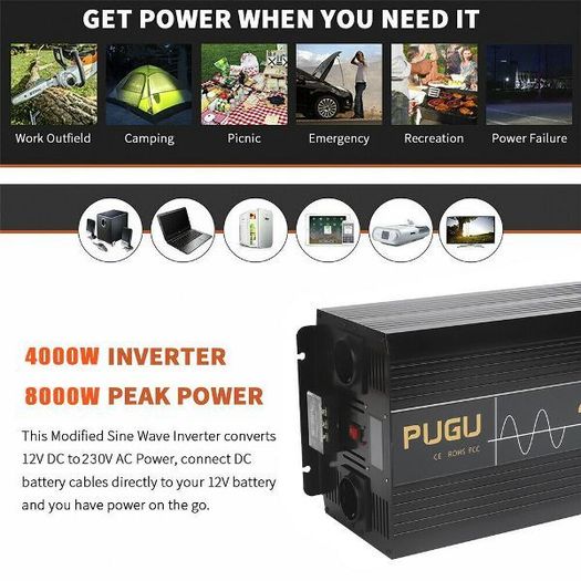 Inverter 4000W to 8000W Pure Sine Wave Power Voltage Converter 12V 230V