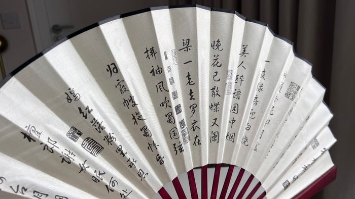 Large Vietnamese Style Bamboo Folding Silk Fan, 2pcs