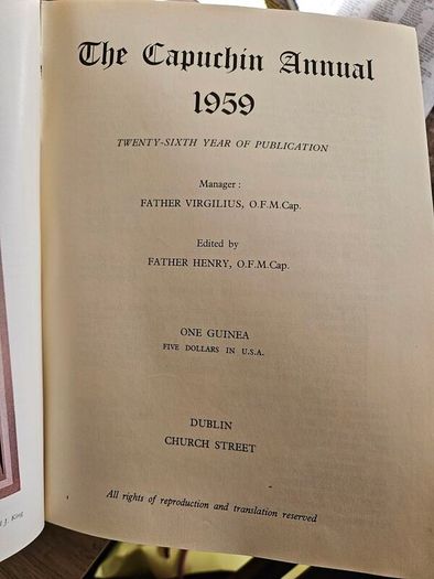 The Capuchhin Annual 1959. First Edition 524 Page Large Volume Paperback In Fair Condition.  See Photos For Same.