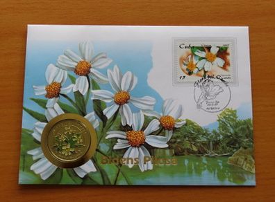Cuba Coin stamp cover Bidens Pilosa herb flower 1997