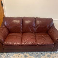 Burgundy 3-seater leather sofa