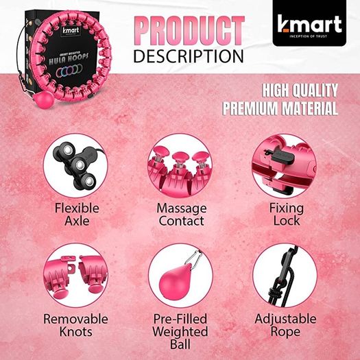 Smart Hula Ring Hoops, Weighted Hula Circle 24 Detachable Fitness Ring with 360 Degree Auto-Spinning Ball Gymnastics, Massage, Adult Fitness for Weight Loss (FREE POSTAGE)