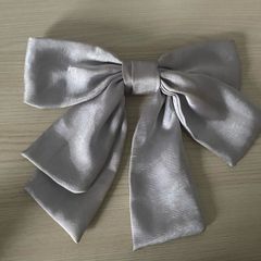 Elegant silver-grey satin hair bow barrette with French clip, gently used and in great condition