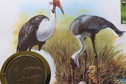 Crane Malawi 1986 WWF coin stamp cover Bugeranus Carunculatus