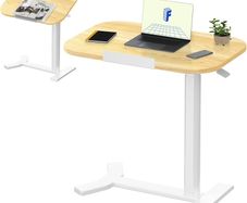 H5 Side Table, Flexible Laptop and Bed Table with Tiltable Desktop, Height Adjustable & Mobile, Ideal for Sofa, Bed & Reading Time (Maple)