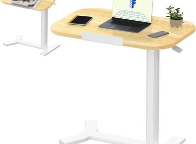 H5 Side Table, Flexible Laptop and Bed Table with Tiltable Desktop, Height Adjustable & Mobile, Ideal for Sofa, Bed & Reading Time (Maple)
