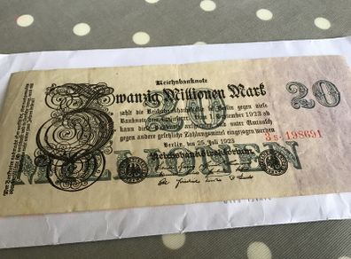Rare 1923 German Banknote Zwanzig (20) Million Marks