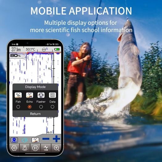 Smart WIFI Sonar Fish Finder, 80M Wireless Distance Range, 60M Depth Range, Sonar Frequency 125Khz/330Khz Fishing Sounder, Wireless Echo Sounder Detect Finder Fishing for Lake Sea Fishing Support OS& Android