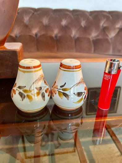 Vintage Set Hand Painted Ceramic Salt & Pepper Shakers Mid Century