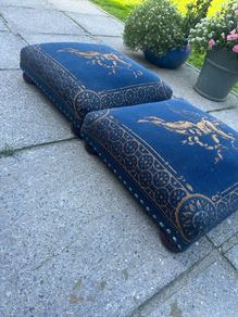 Pair of vintage / Victorian style Cherub tapestry velvet footstoolspair of footstools (Navy/Gold)