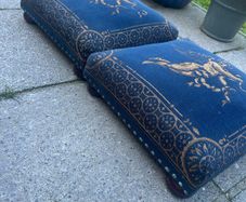 Pair of vintage / Victorian style Cherub tapestry velvet footstoolspair of footstools (Navy/Gold)